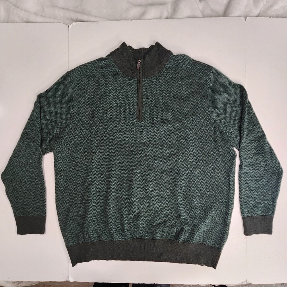 UNTUCKit Sweater Mens XL Merino Wool Belgardo Herringbone Quarter Zip FLAW